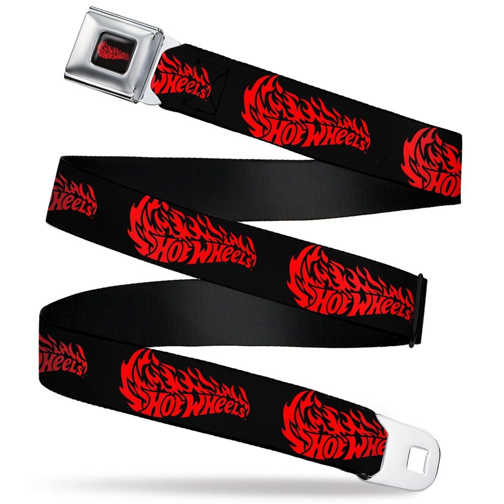 9508 Mattel Belt Seatbelt Buckle Belt Hot Wheels Flaming Logo Black Red